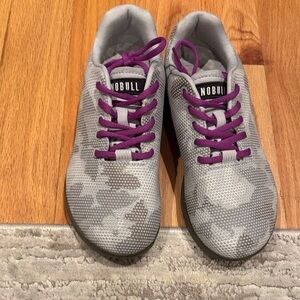 NOBULL Camouflage Gray Sneakers with Purple Accents